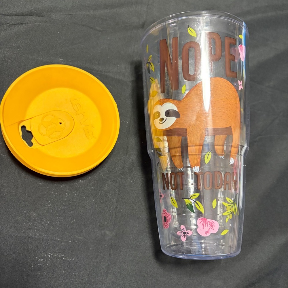 Tervis Nope Not Today Sloth Insulated 24 oz Tumbler Travel Cup w/ Yellow Lid